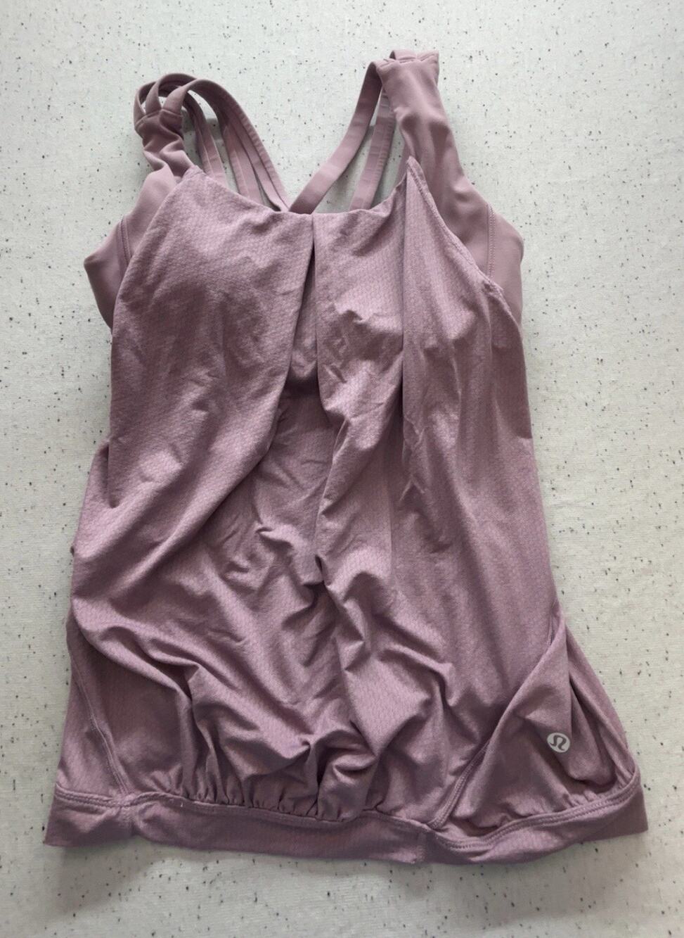 Lululemon 2-in-1 Strappy Open Split Back Tank Top Built In Sports Bra Plum Sz 8